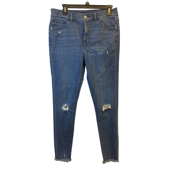 Express Denim - Express Skinny High Rise Hyper Stretch Distressed Jeans Blue Raw Hem Size 8R